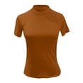thumbnail image 6 of Women's Plus Size Solid Color Mock Neck Short Sleeve Slim Fit T Shirt, Breathable Stretchy Basic Tee for Summer Daily Layering, Soft and Comfortable Base Top Khaki XXXL, 6 of 6