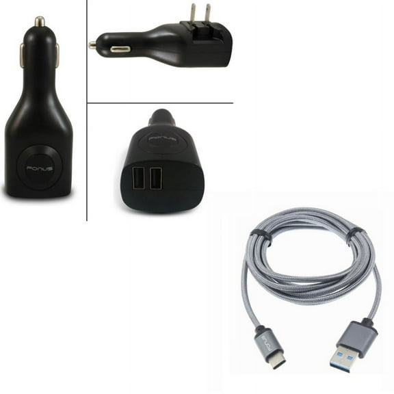 Charger Cord Type-C 10ft USB Cable w 2-in-1 2-Port USB Car Home Charger E6Z for Motorola Moto G7 Play G6 - Nokia 3.1, 7.1, 8, Plus - OnePlus 5T, 6, 6T, 7 Pro - Razer Phone 2 - RED Hydrogen One