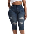 thumbnail image 5 of Gocolloa Plus Size Capris for Women 17" Inseam Stretchy Capri Jean Shorts High Waisted Cropped Pants Royal Blue 26W, 5 of 6
