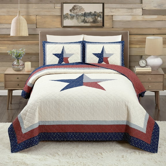Modern Heirloom Texas Lonestar 3-Piece Quilt Set, Blue, Full/Queen