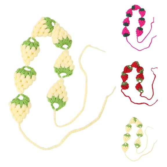 Breezora Handmade Strawberry Crochet Headband for Girls Women Cute Tie Back Kawaii Red Berry Accessory for Birthday Gifting Parties