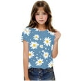 thumbnail image 4 of OGLCCG Girls Summer T Shirts Floral Printed Short Sleeve Crew Neck Shirts Dressy Casual Blouses for Kids Teens Size 3-14 Years, 4 of 6