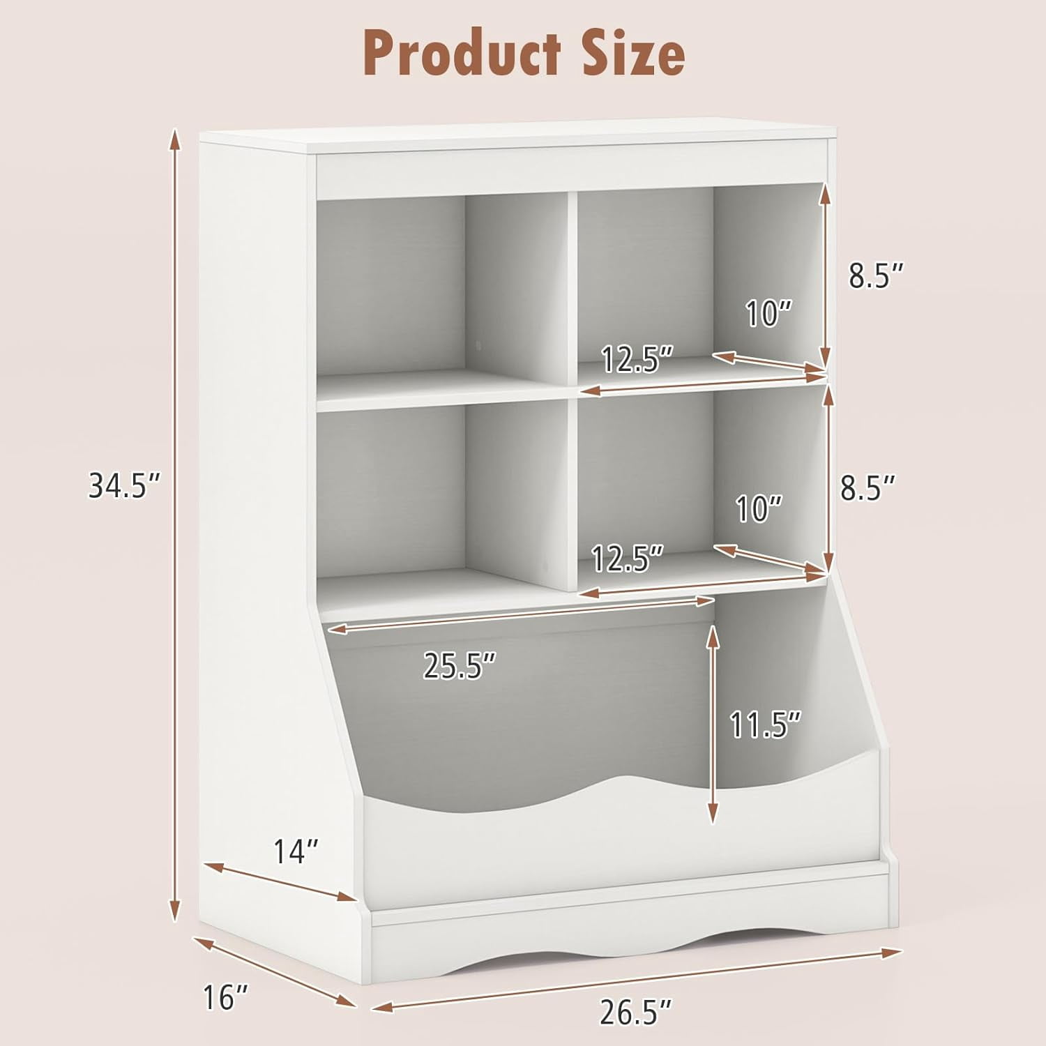LINJH Storage Cabinet, Small Bookshelf, Short Bookcase with 4 Open Cube & Bottom Compartment, Anti-Tipping Device, Foot Pads, Cubby Storage Organizer for Study, Living Room-White