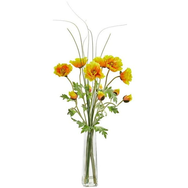 Nearly Natural 1566-YL Poppy & Grass Artificial Arrangement - Yellow