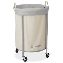 Round Commercial Heavy-Duty Rolling Laundry Hamper on Wheels with Removable Canvas Bin, White