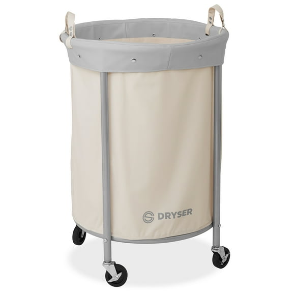 Round Commercial Heavy-Duty Rolling Laundry Hamper on Wheels with Removable Canvas Bin, White