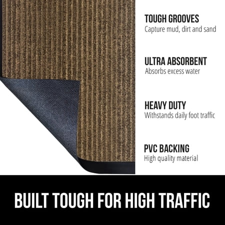 GORILLA GRIP Door Mat, Waterproof, Traffic Guard Commercial Office Doormat, 72x48, Brown