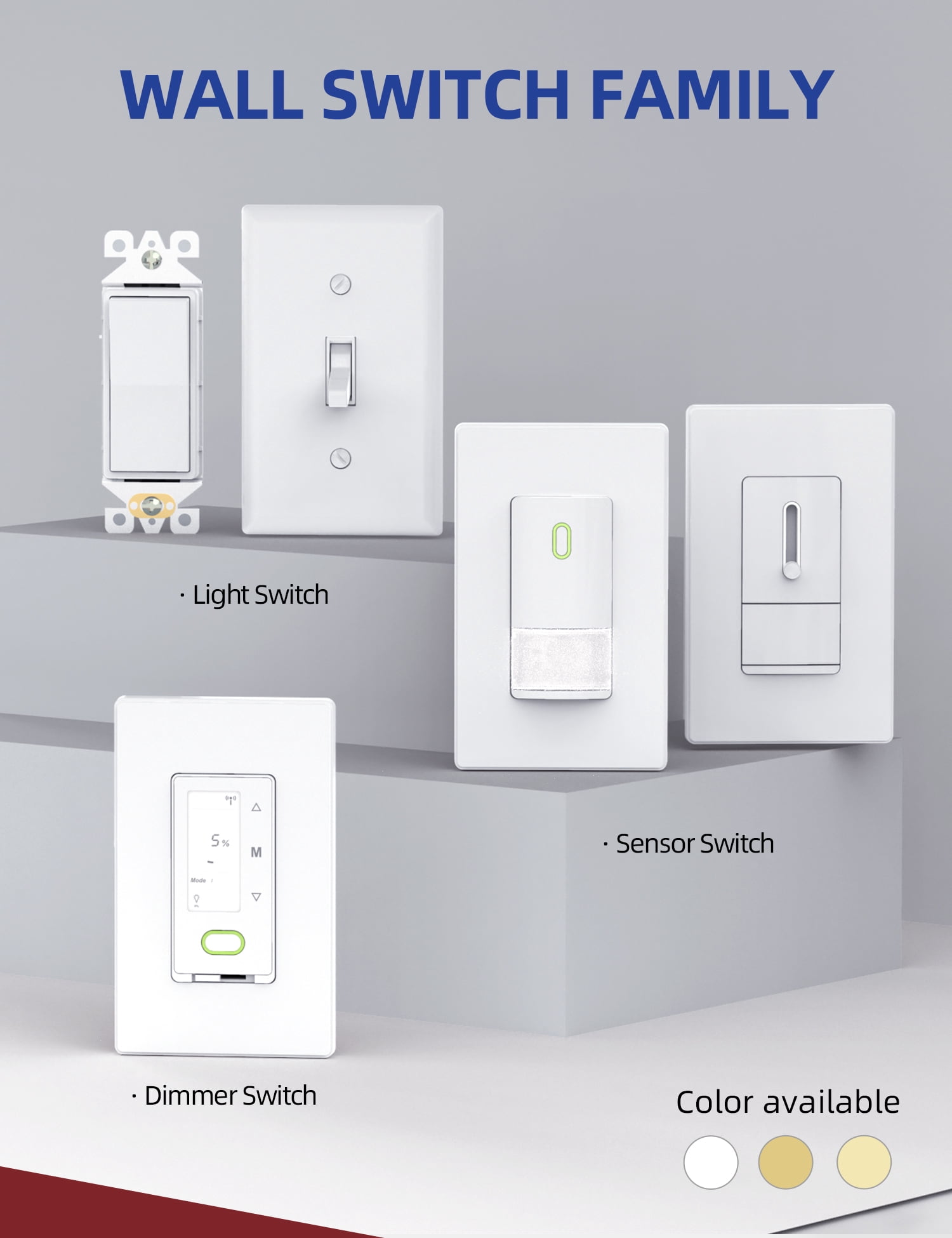 AIDA 3 Way Rocker Decorator Paddle Light Switch, Single Pole or Three Way, 3 Wire, Self-Grounding Screw, Residential Grade, 15A, UL Listed, Quick Push-in & Side Wired, White (10 Pack)