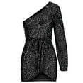 thumbnail image 5 of Xysaqa Women's Fashion Sequin One Shoulder Bodycon Mini Dress Long Sleeve Cocktail Party Dresses Wrap Ruched Tie Waist Club Dresses S-3XL, 5 of 7