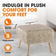 thumbnail image 4 of Cheer Collection 17" Square Ottoman | Super Soft Decorative Tan Wolf Faux Fur Foot Stool with Wood Legs, 4 of 4