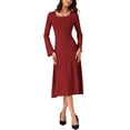 thumbnail image 1 of Vestido midi de punto para mujer Inspire Chic, corte A, escote cuadrado, mangas largas, talla XS, rojo, 1 of 6