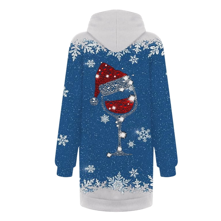 Christmas Hoodie Dress for Women Long Sleeve Casual Festive Snowflake Print Holiday Long Hoodie Tunic Sweatshirt with Pockets