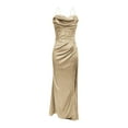 thumbnail image 6 of Baqcunre Ladies Simulated Silk Sleeveless Back Strap Side Slit Long Suspender Dress Maxi Dress Formal Dress Party Dress For Women,Women Clothing Womens Dresses,Color Beige,Size M, 6 of 7
