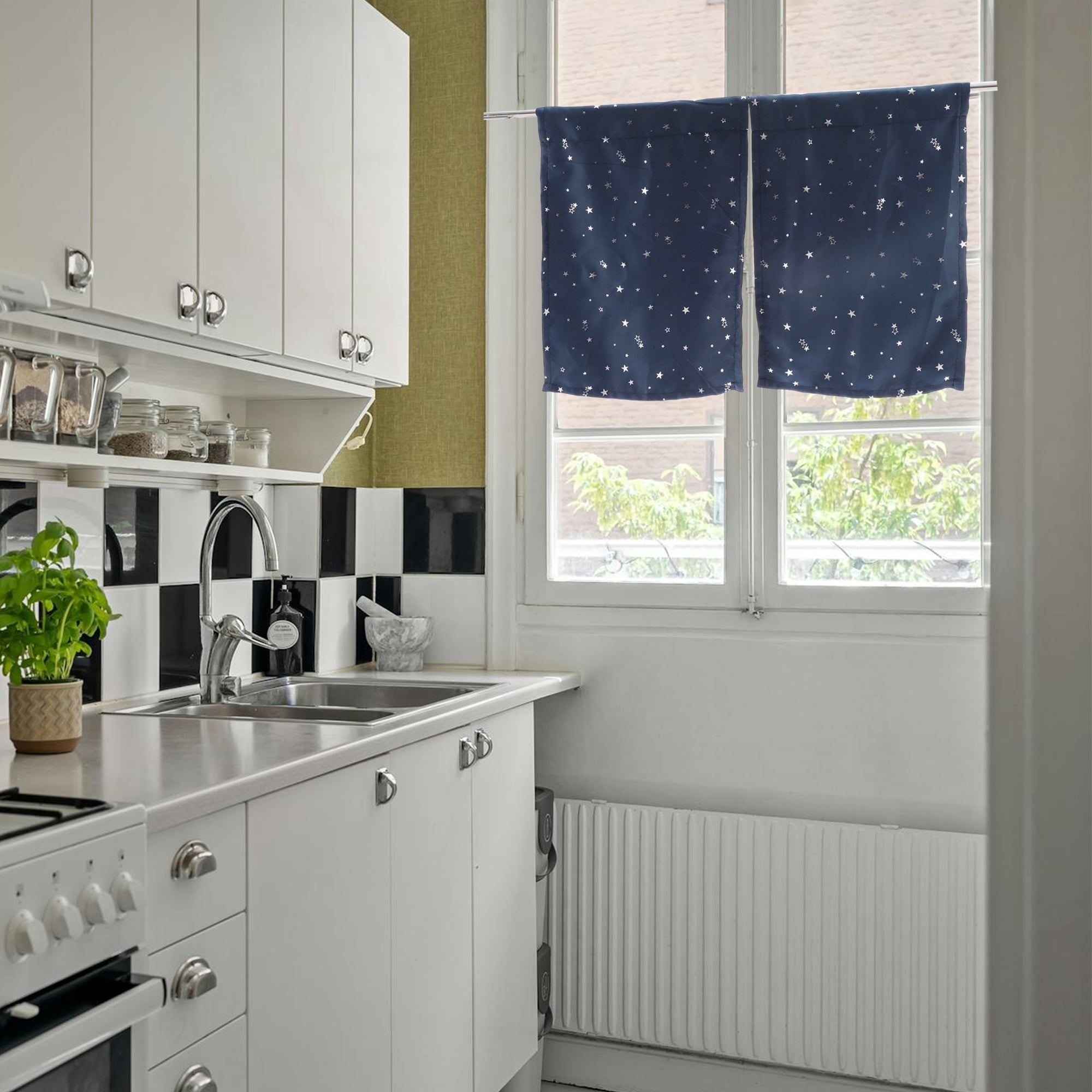 Unique Bargains 2pcs Blackout Short Window Curtains Navy Blue 23(in) WIDE