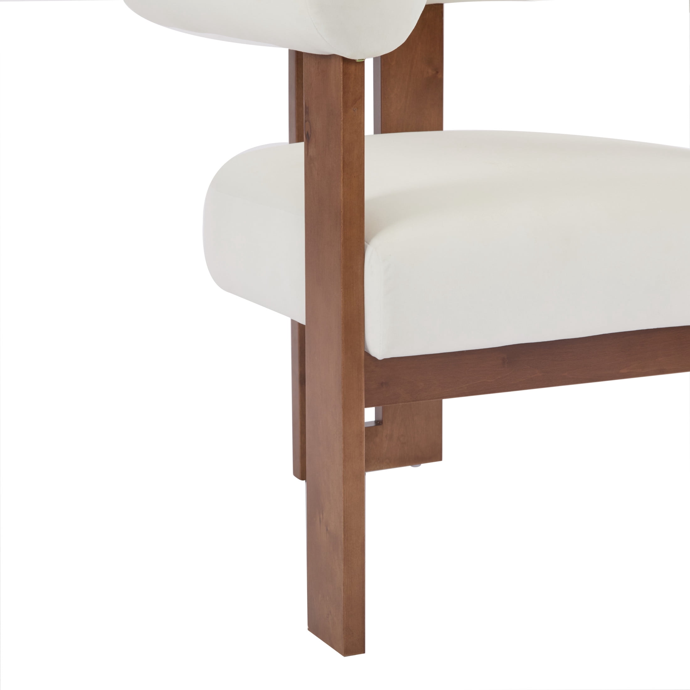 Ralis Modern Upholstered Velvet Accent Arm Chair, Wood, Beige + Walnut