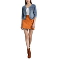 thumbnail image 3 of INSPIRE CHIC Women's 3/4 Sleeves Collarless Cropped Denim Jean Jackets Vintage Blue L, 3 of 7