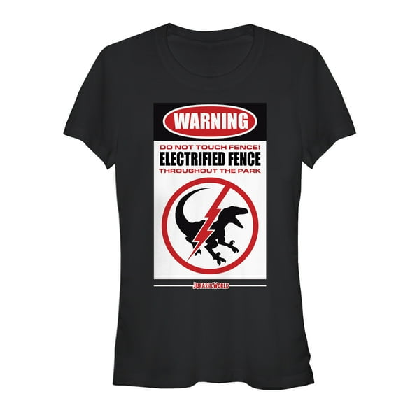 Junior's Jurassic World Warning Electrified Fence  Graphic Tee Black Small