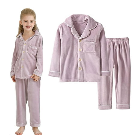 

2PCS/Set Children s Pajama Winter Flannel Household Suit 110 Violet
