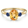thumbnail image 3 of Gem Stone King 10K Yellow Gold Yellow Citrine and Blue Created Sapphire 3-Stone Ring for Women | 1.53 Cttw | Oval Checkerboard 8X6MM | Gemstone November Birthstone | Size 5, 3 of 6