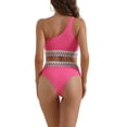 thumbnail image 3 of INSPIRAR CHIC Conjunto de Bikini de Una Sola Manga para Mujeres, 2 Piezas, Cintura Alta, Color con Ribete Trenzado, Trajes de Baño, Pequeño, Rosa Rojo, 3 of 5