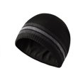 thumbnail image 2 of XIAOCHA Women’S Stripe‑Print Beanie，Solid‑Rib Fall‑Winter Outdoor Toque,Black, 2 of 5