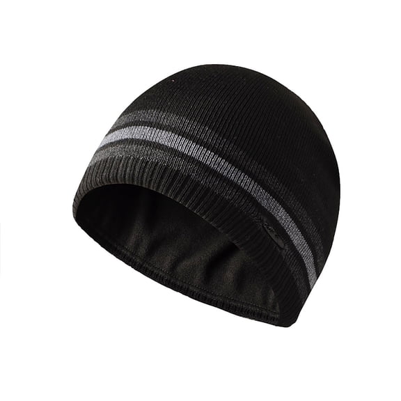 Bibifish Mens Ribbed Knit Beanie Hat With Gray Stripes Fleece Lined Stretchy Warm Midweight Hat Cold Weather Daily Commute Practical Trendy Hats