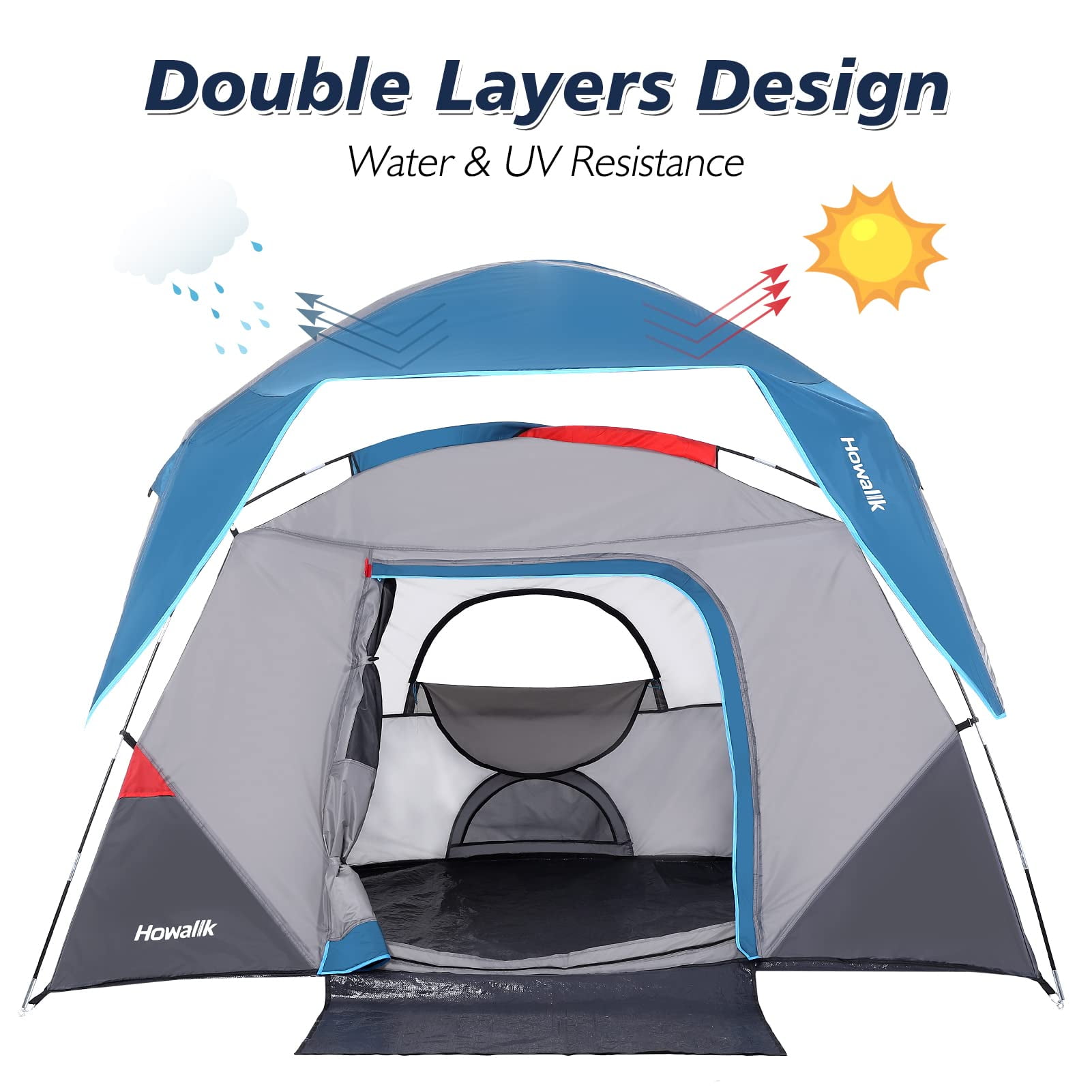 AOILE Camping Tent, Easy Set Up Tent for 4-6 Person, Lightweight and Durable Tent for Hiking, Backpacking, and Outdoor Activities, Light Blue