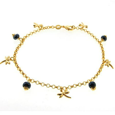 Stunning 10" Gold Color Ankle Bracelet with Dragonfly Charms and Beads