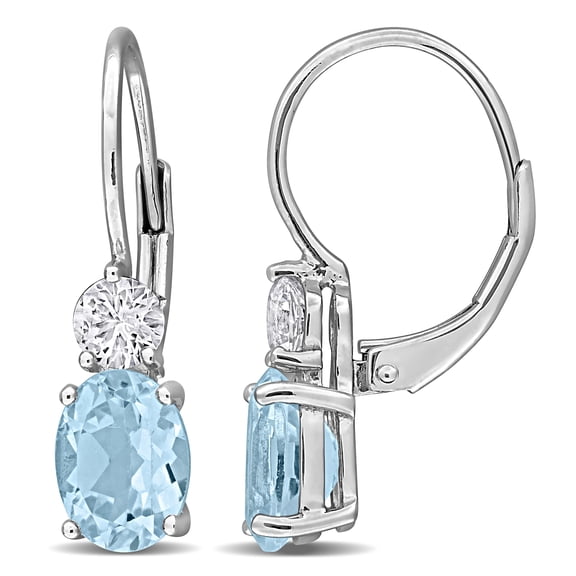 Everly Women's 3 4/5ct Blue Topaz and Created White Sapphire Sterling Silver Leverback Earrings