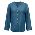 thumbnail image 5 of Miluxas Women Long Sleeve Cotton Linen Button Down Top V Neck Shirts Regular Fit Soft Lightweight Blouse Casual Business Outfits Navy L(L), 5 of 5