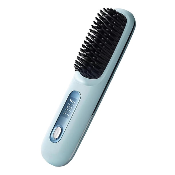 Plancha de pelo inalámbrica de cerámica para viajes con 3 niveles de calor, apta para uso en seco y mojado, color azul.
