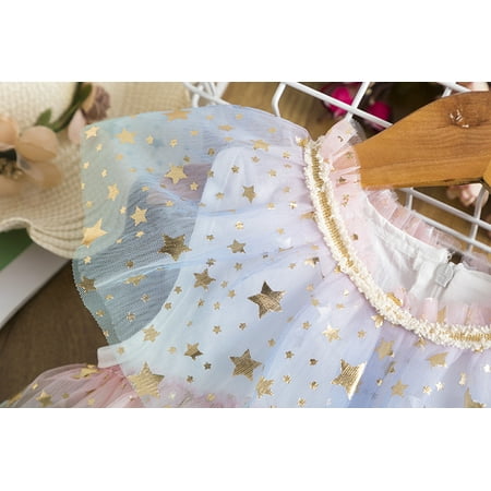 

dmqupv Toddler Baby Girl Clothes Fall Toddler Dress Lace Baby Star Party Dress Clothes Layered Girls Princess Kids Cheese Dress Light Blue 2-3 Years