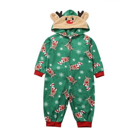 

Gupgi Christmas Parent-Child Family Clothes Cartoon Print Hooded Jumpsuit