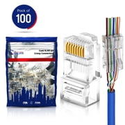 Rj45 Pass Through Connector Cat6 Gold Plated Cable Plugs for Solid or Stranded UTP Ethernet Cable Rj45 Connectors (100 Pcs)