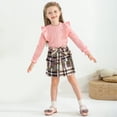 thumbnail image 6 of Toddler Girl 2Pcs Outfits Set Solid Ruffle Long Sleeve Ribbed T-Shirt Knit Tops Plaid Button Skirts Set Spring Fall Winter Clothes Kid 2-7 Years, 6 of 13