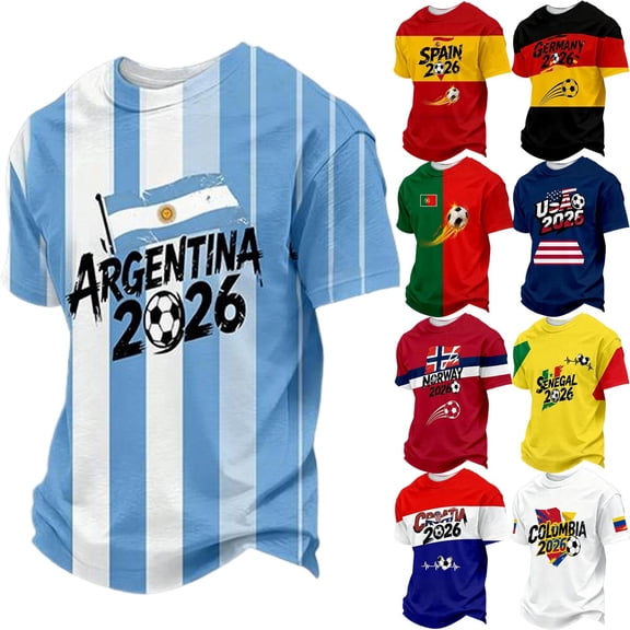 Soccer Cup 2026 Graphic Tee for Men, Crew Neck Short Sleeve National Team Jersey Shirt - Lightweight Summer Fan Top with Country Flag Print for Match Day & Casual Wear Black L