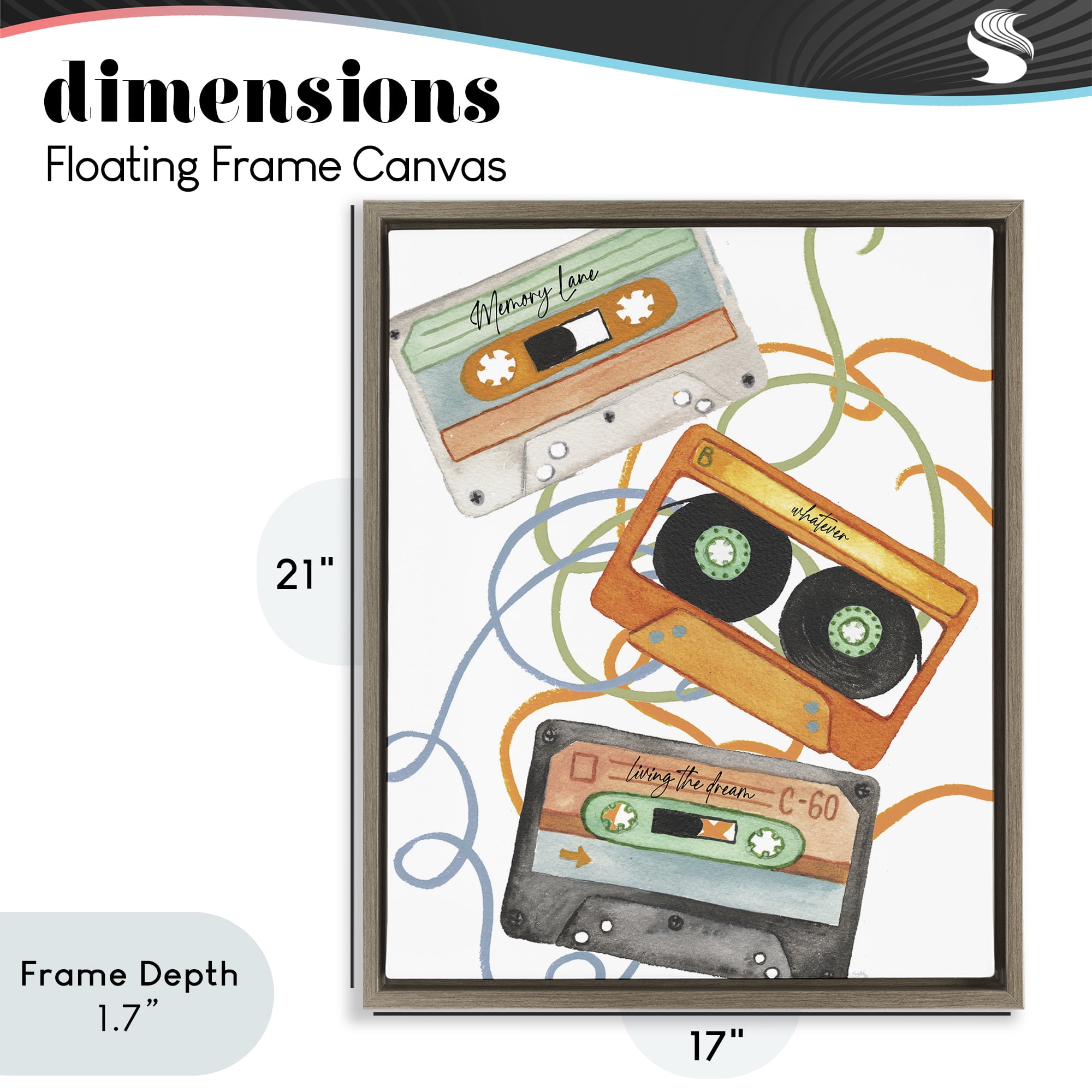 Stupell Industries Cassette Mix Tapes Trio Brown Framed Floater Canvas Wall Art, design by Elizabeth Medley