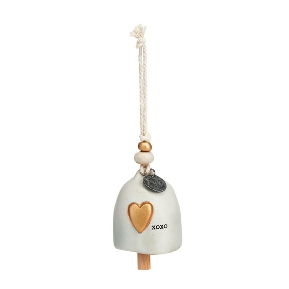 Demdaco Love Gold Tone 2.5 inch Ceramic Stoneware and Wood Mini Inspired Bell