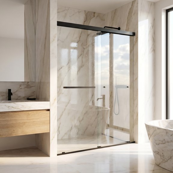VIGO Satro E-Class Semi-Frameless Double-Sliding Shower Door in Matte Black