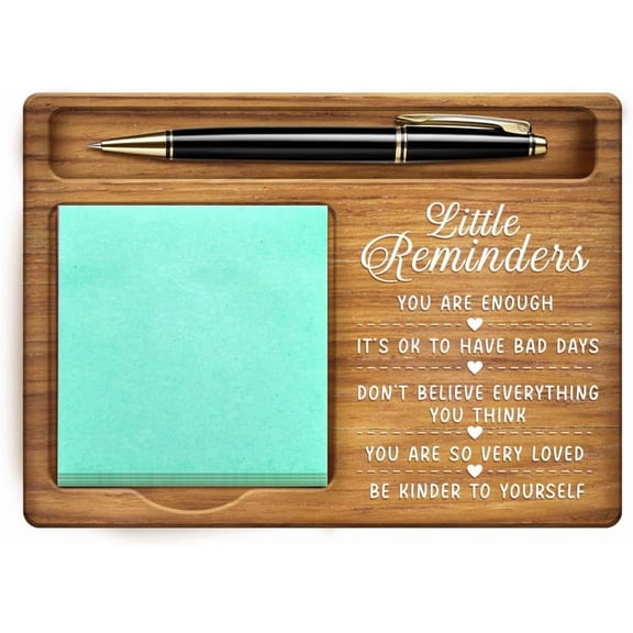 Inspirational Sticky Note Holder Little Reminder Words Note Organizer Pine Wood Memo Holder Self-Stick Note Pad Holders Wooden Office Decor for Office Desk Gift