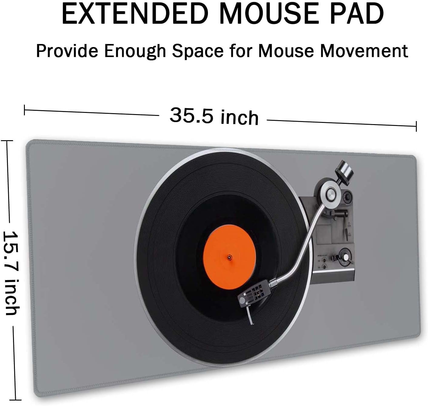 Extended Gaming Mouse Pad Mat Large Desk Mat Non Slip Rubber Base Computer Desktop Laptop Keyboard Mouse Mat Stitched Edges, 35.5x15.7 in XXL Mousepad for Work Game, Retro Vintage Vinyl Record