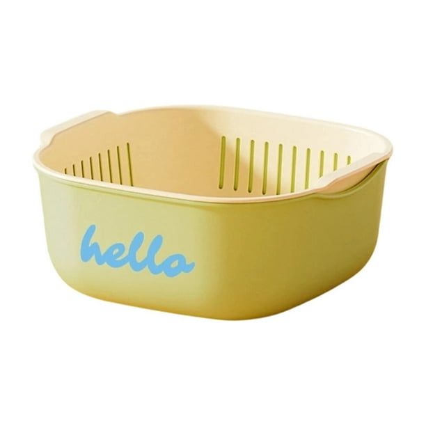 Cesta de drenaje de plástico de doble capa de 7.68 x 7.09 x 3.15 pulgadas, cesta de almacenamiento multifuncional para fregadero de cocina, escurridor de platos para verduras y utensilios, color con