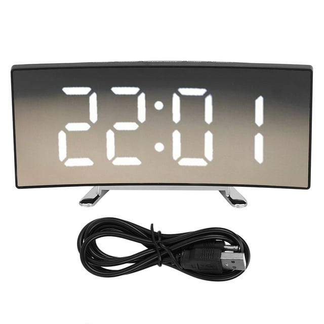 Reloj despertador electrónico moderno para el hogar, reloj LED con espejo silencioso y pantalla grande, pantalla de números blancos
