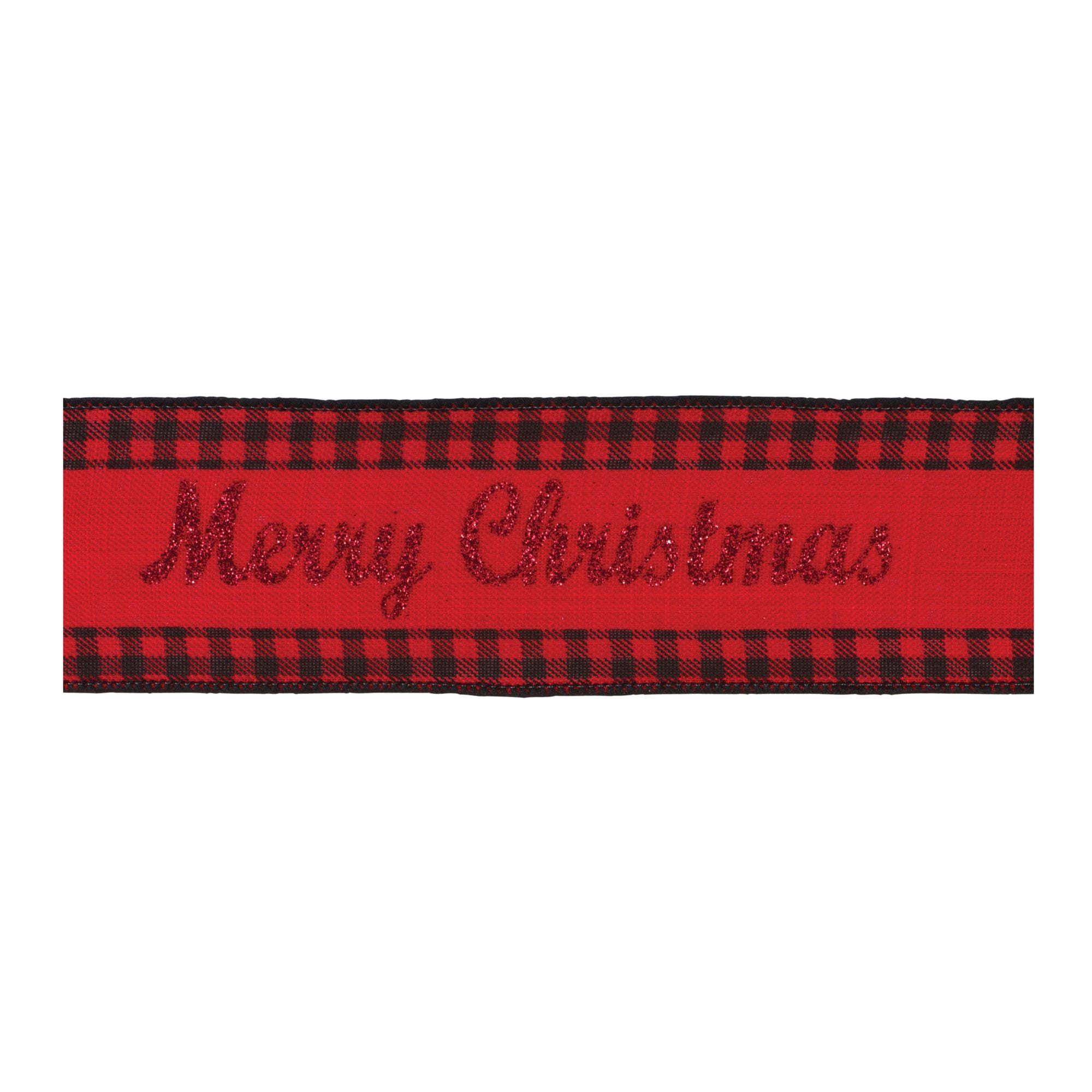 Melrose Buffalo Plaid Merry Christmas Wired Craft Ribbon - 2.5" x 10 Yards - Red and Black - Set of