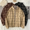 thumbnail image 2 of ZHaobin Vintage Women Plaid Shirts Autumn Long Sleeve Oversize Button Up Blouses Female Streetwear Loose Casual Shirts Femme Coat (khaki,XL), 2 of 7