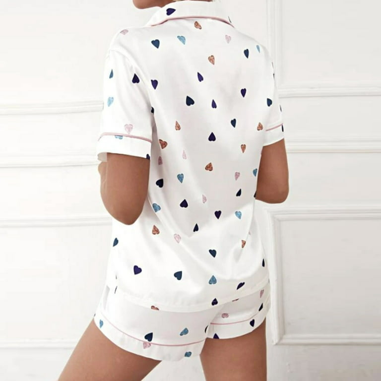 Tejiojio Women Clothes Clearance Womens Silk Satin Pajamas Set Two-Piece  Sleepwear Loungewear Button-Down Sets 
