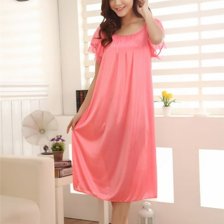 GZWYHT Nightgowns for Women Clearance Plus Size Pajamas Women Summer Home Lace Ice Silk Short Sleeve Loose Plus Oversize Nightgown Dress Women S Nightgowns & Sleepshirts Babydoll Lingerie