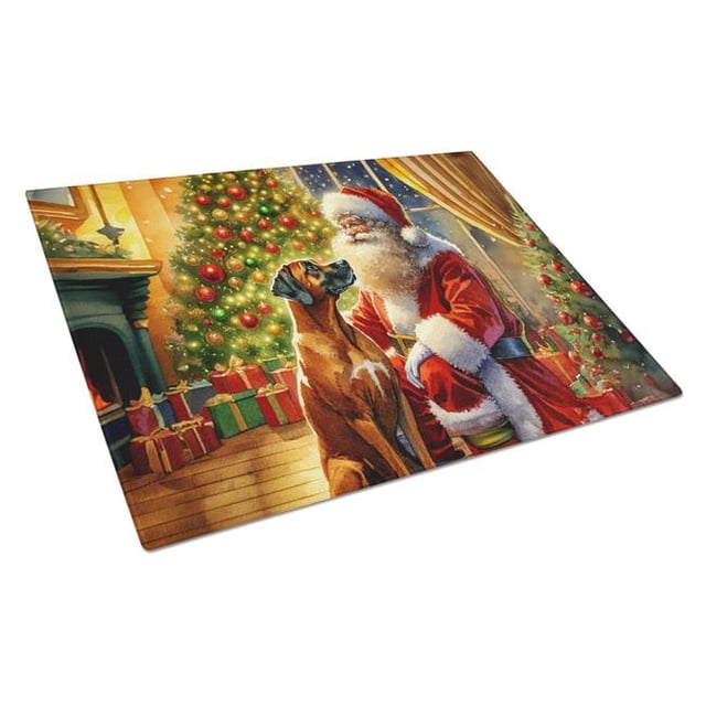 Carolines Treasures DAC4150LCB 15 x 12 in. Unisex Rhodesian Ridgeback & Santa Claus Glass Cutting Board
