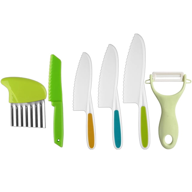 Juego completo de cuchillos para cortar verduras y tartas para niños de siete piezas, cuchillo de plástico para niños, cuchillo de fruta, regalo