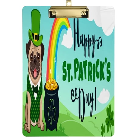 FMSHPON Cute Pug Dog in Costume Clipboard Hardboard Wood Nursing Clip Board and Pull for Standard A4 Letter 13x9 inches